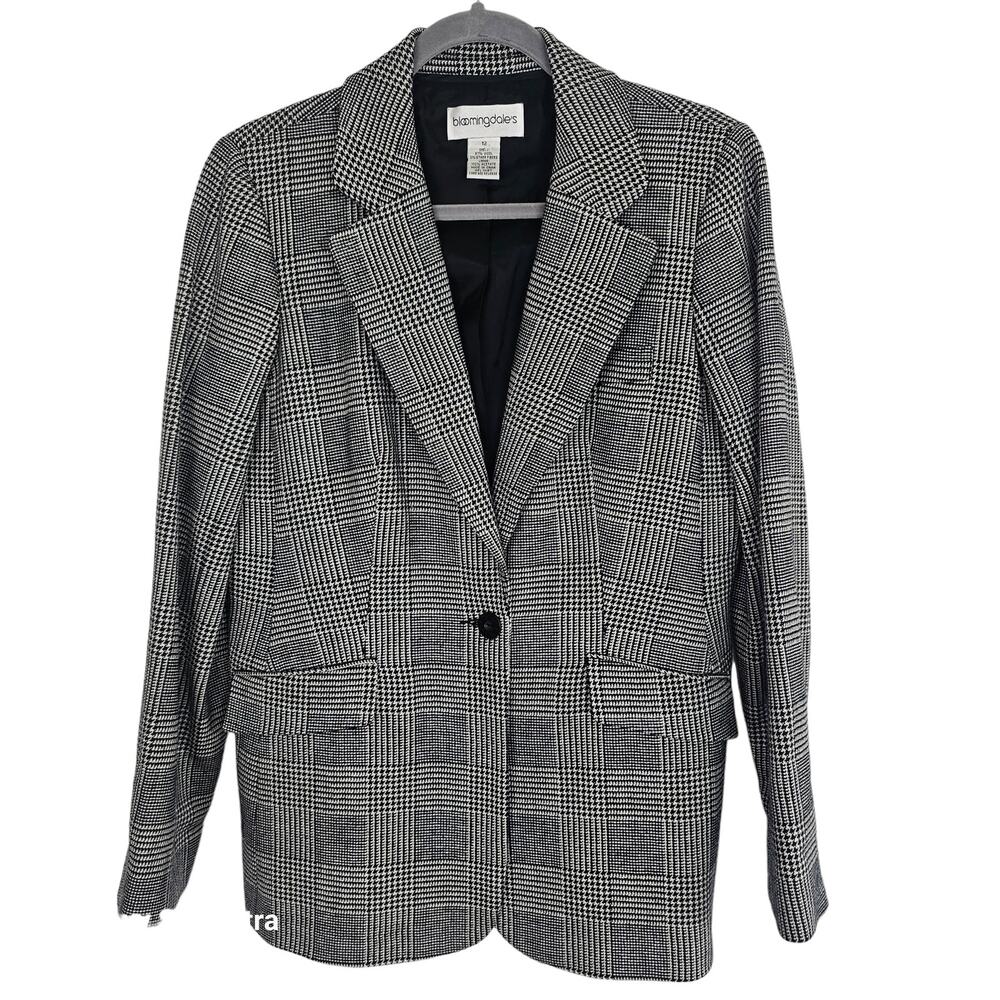 Vintage Bloomingdales Womens Glen Plaid Wool Blazer Sz 12 Dark Academia Designer